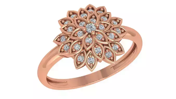 Flower High Jewelry Cocktail Ring 3dm stl renders details