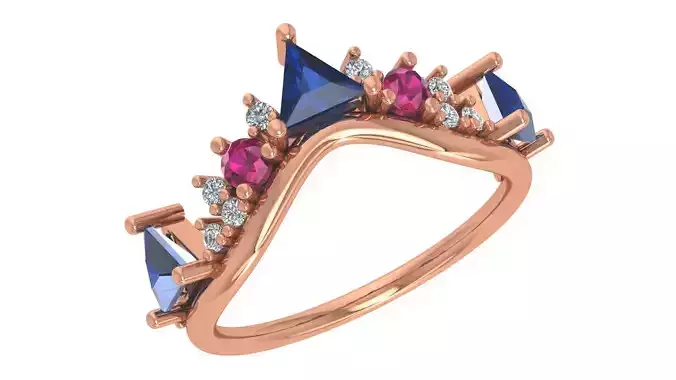 Sapphire Ruby  High Jewelry Cocktail Ring 3dm stl renders