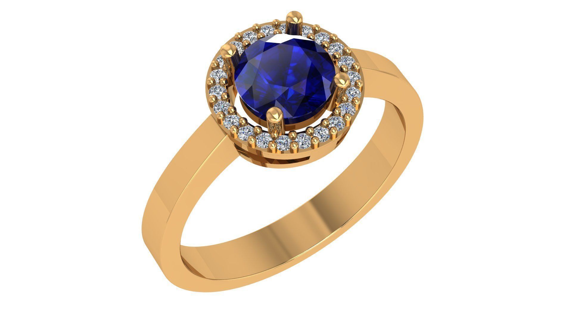 Sapphire Halo Solitaire Diamond Ring 3dm stl renders details 3D print model_1