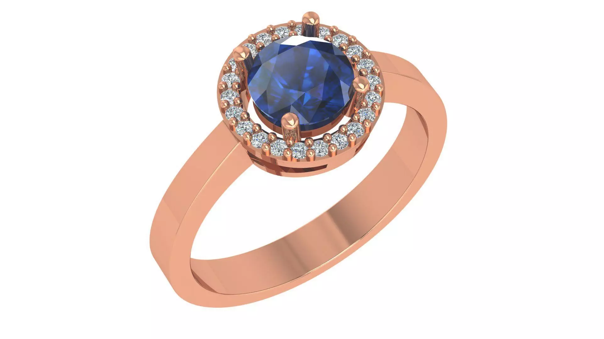 Sapphire Halo Solitaire Diamond Ring 3dm stl renders details 3D print model_0