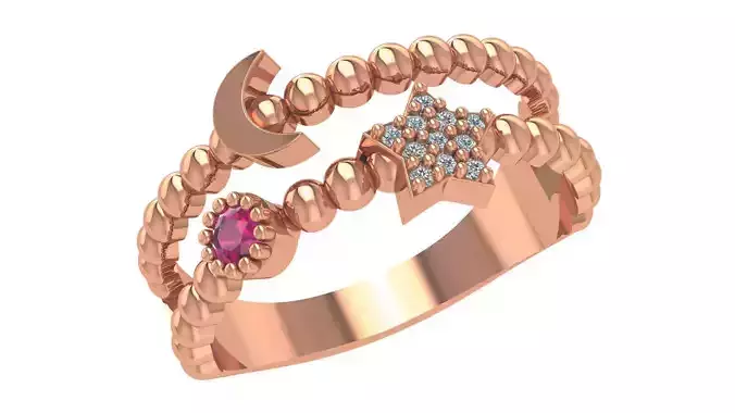 Moon Star Beads Wire Ring renders 3dm stl details 3D print model