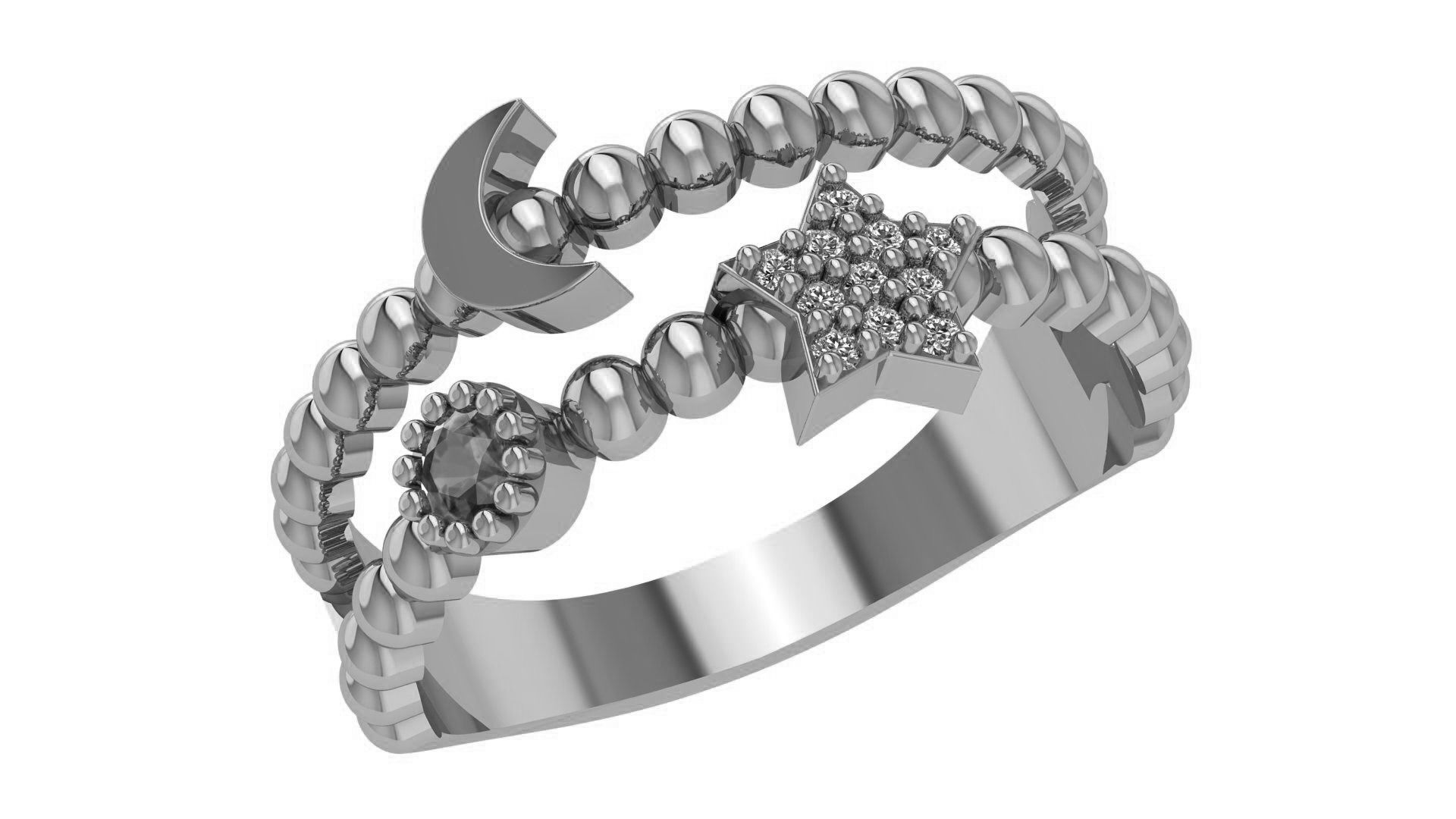 Moon Star Beads Wire Ring renders 3dm stl details 3D print model_2