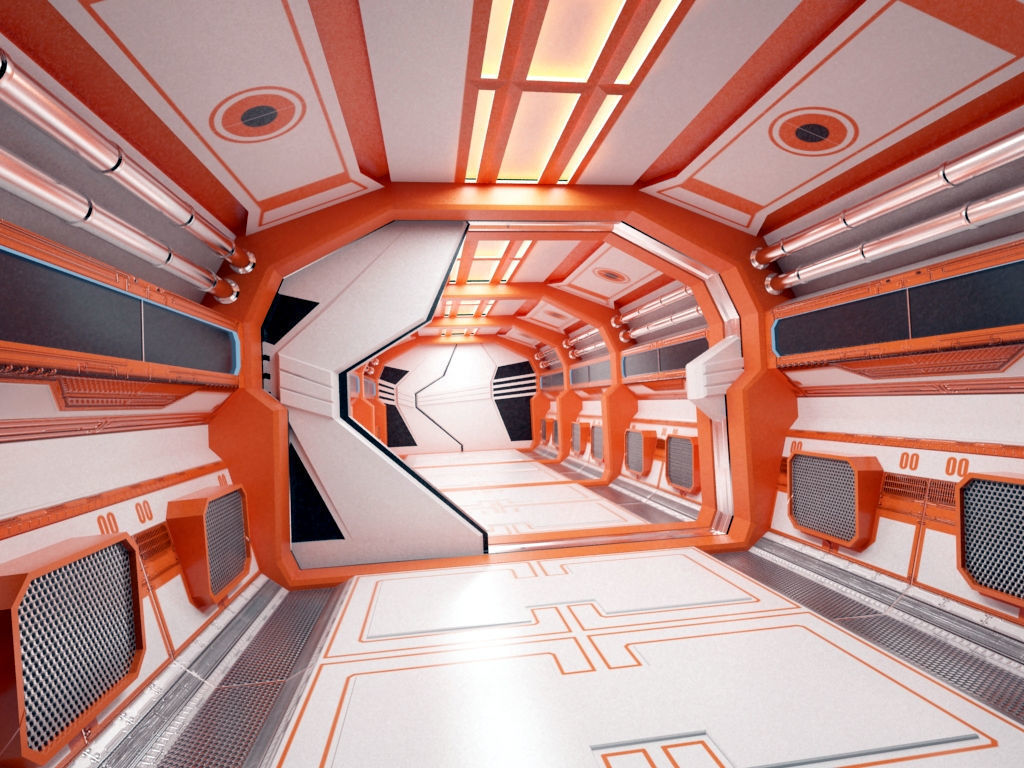 Modern Scifi Corridor 3d Modules with doors Low-poly 3D model_1