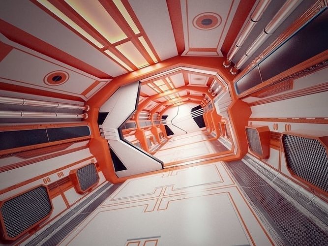 Modern Scifi Corridor 3d Modules with doors Low-poly 3D model
