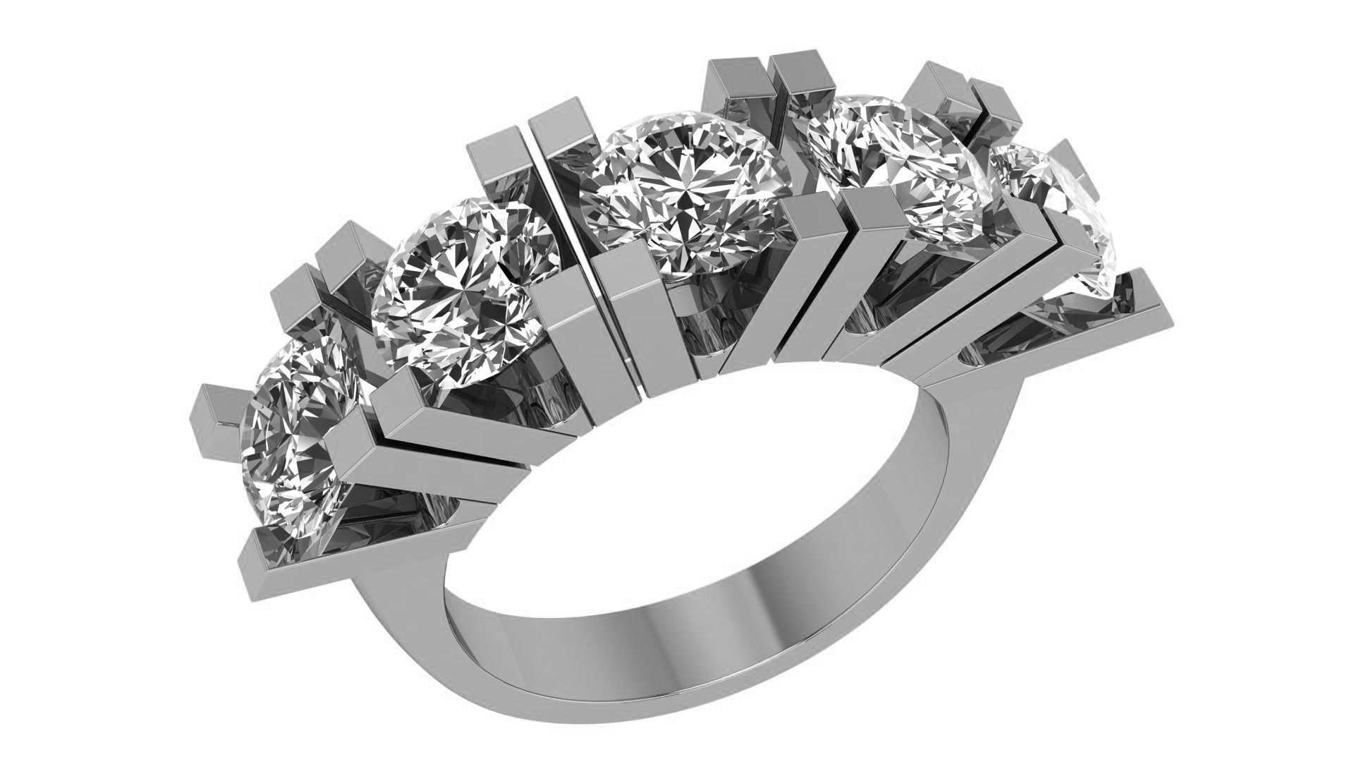 Penta Solitaire Diamond Ring 3dm stl renders details 3D print model_2