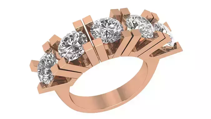 Penta Solitaire Diamond  Ring 3dm stl renders details  3D print model