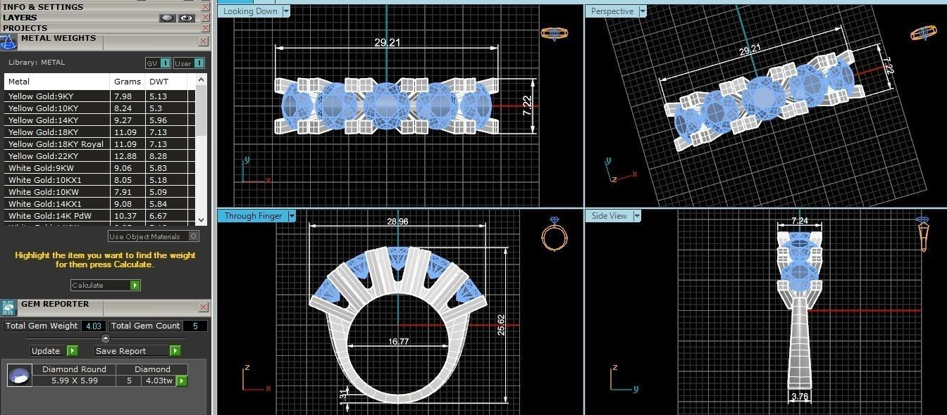 Penta Solitaire Diamond Ring 3dm stl renders details 3D print model_3