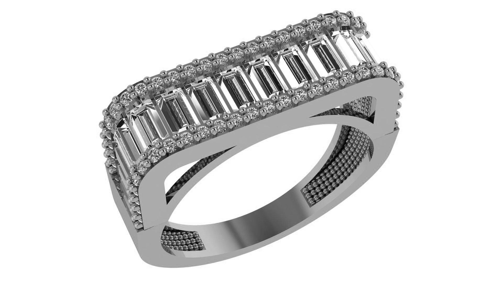 Baguette Solitaire Band High Jewelry Cocktail Ring 3dm stl  3D print model_2
