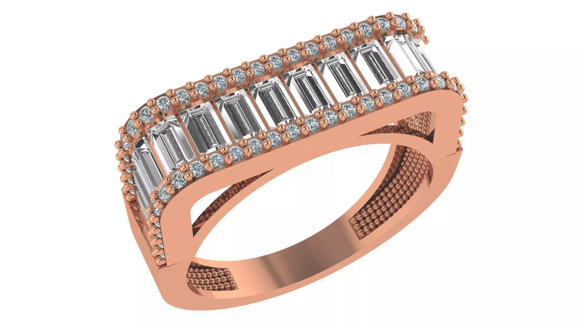 Baguette Solitaire Band High Jewelry Cocktail Ring 3dm stl  3D print model_0