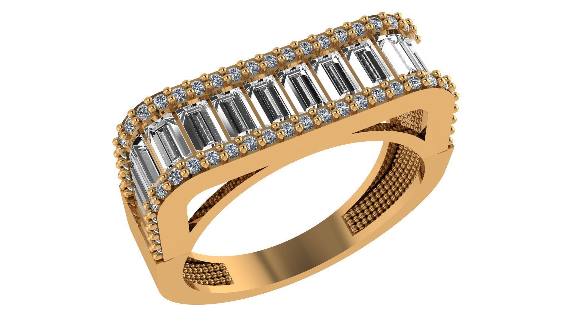 Baguette Solitaire Band High Jewelry Cocktail Ring 3dm stl  3D print model_1