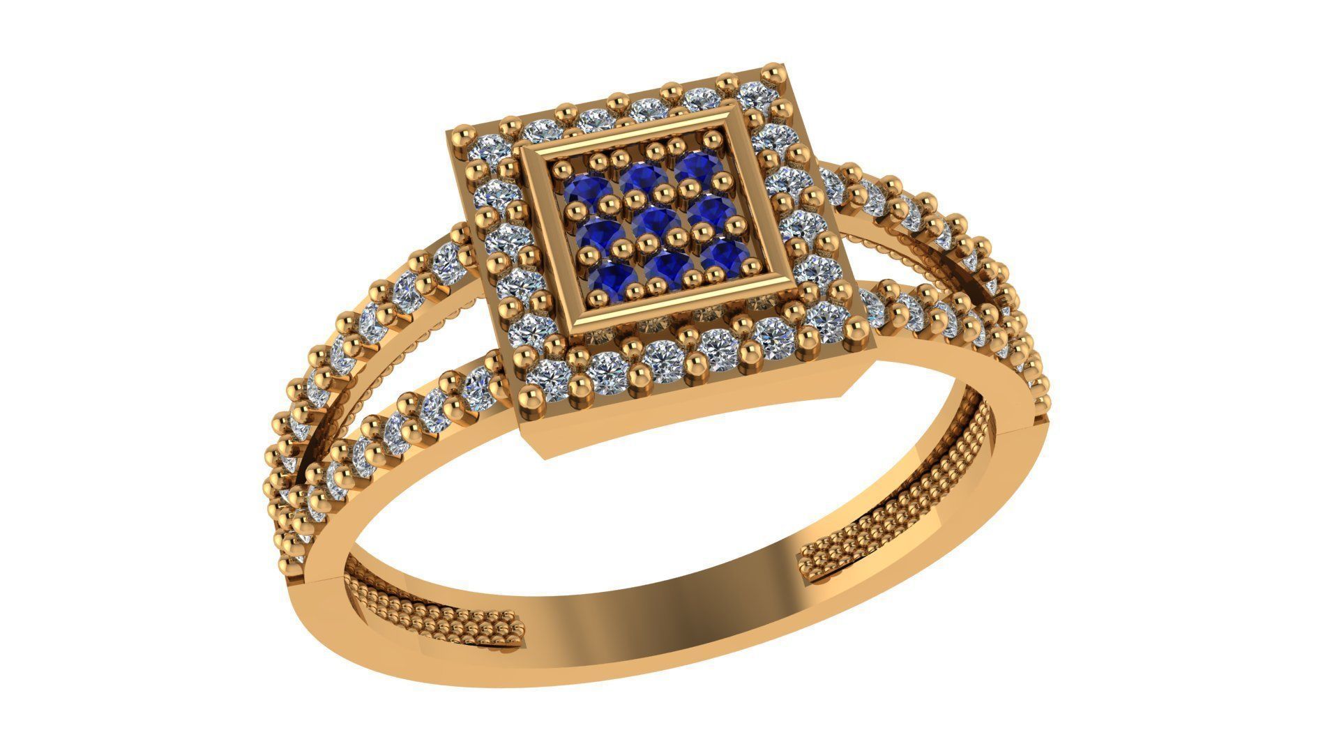 Sapphire High Jewelry Cocktail Ring 3dm stl renders details  3D print model_1