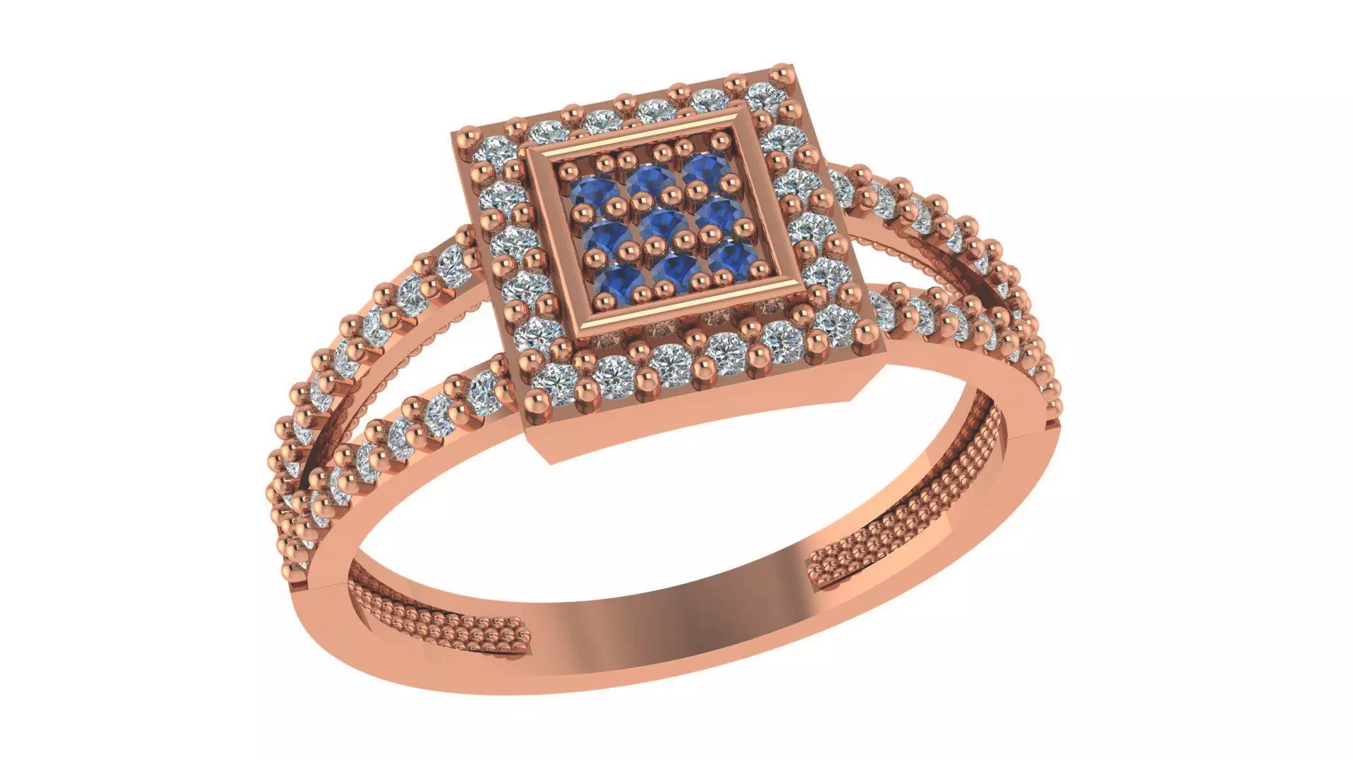 Sapphire High Jewelry Cocktail Ring 3dm stl renders details  3D print model_0