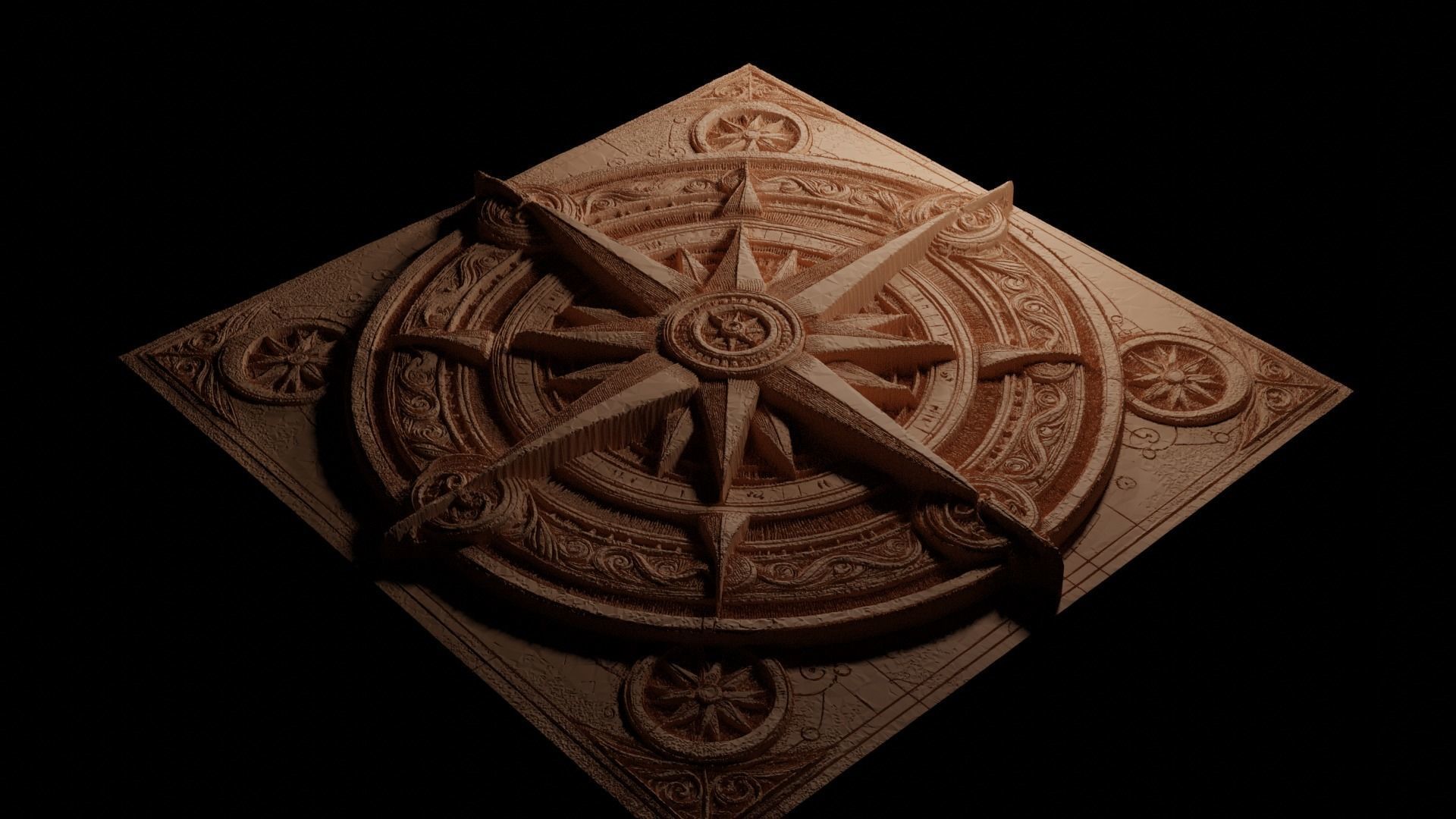 Compass Rose CNC 3d Print High Relief Sand Casting 3D print model_3