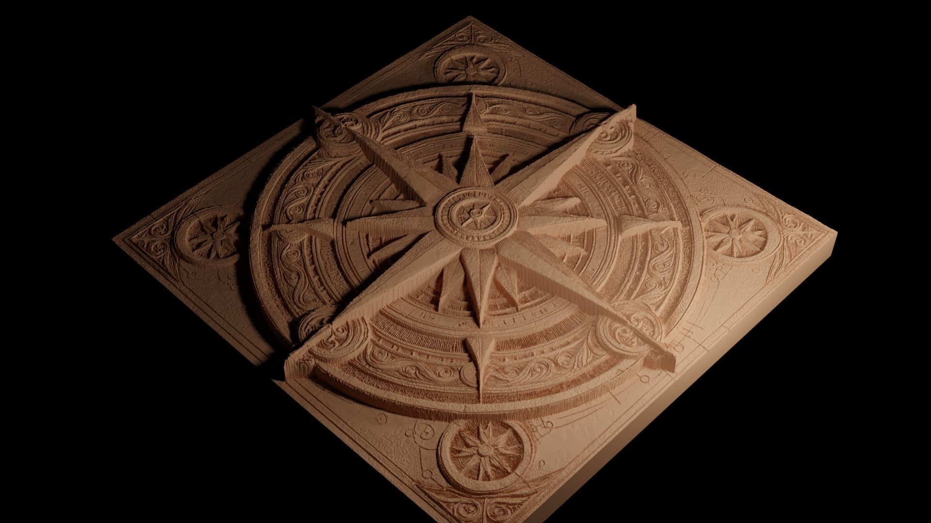 Compass Rose CNC 3d Print High Relief Sand Casting 3D print model_4