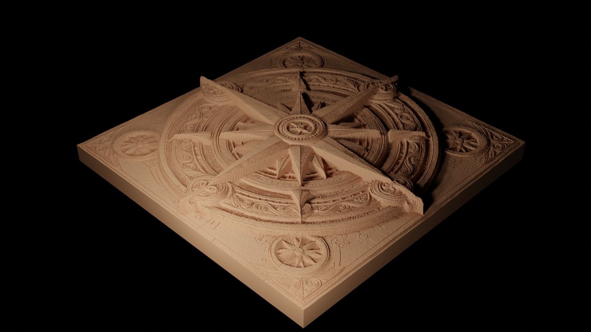 Compass Rose CNC 3d Print High Relief Sand Casting 3D print model_2