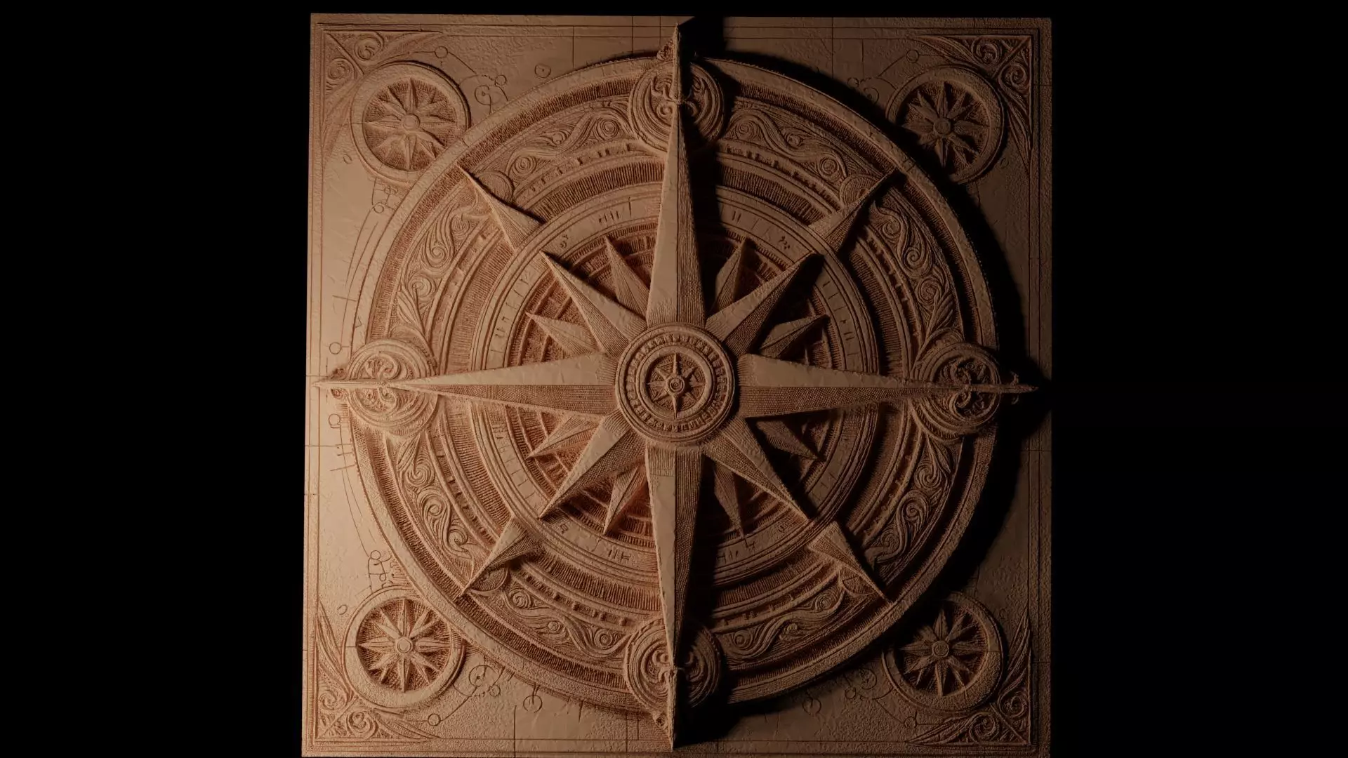 Compass Rose CNC 3d Print High Relief Sand Casting 3D print model_0