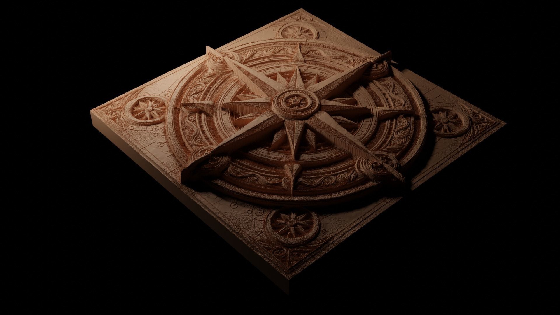 Compass Rose CNC 3d Print High Relief Sand Casting 3D print model_1