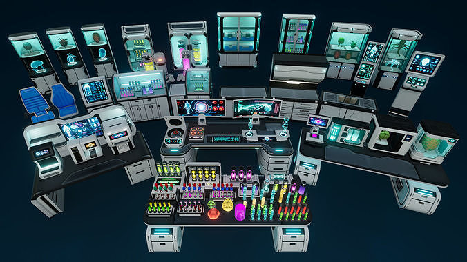 Sci Fi Laboratory Props Low-poly 3D model