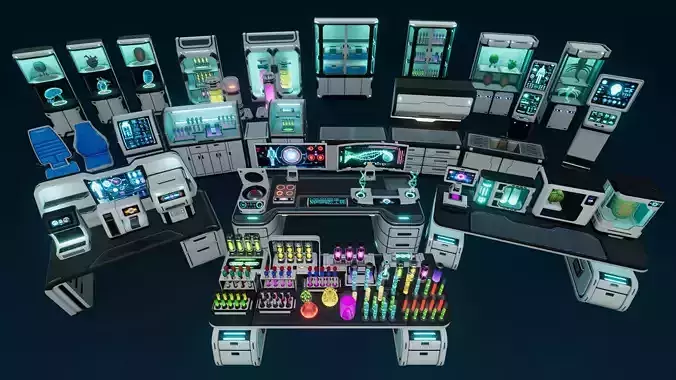 Sci Fi Laboratory Props Low-poly 3D model