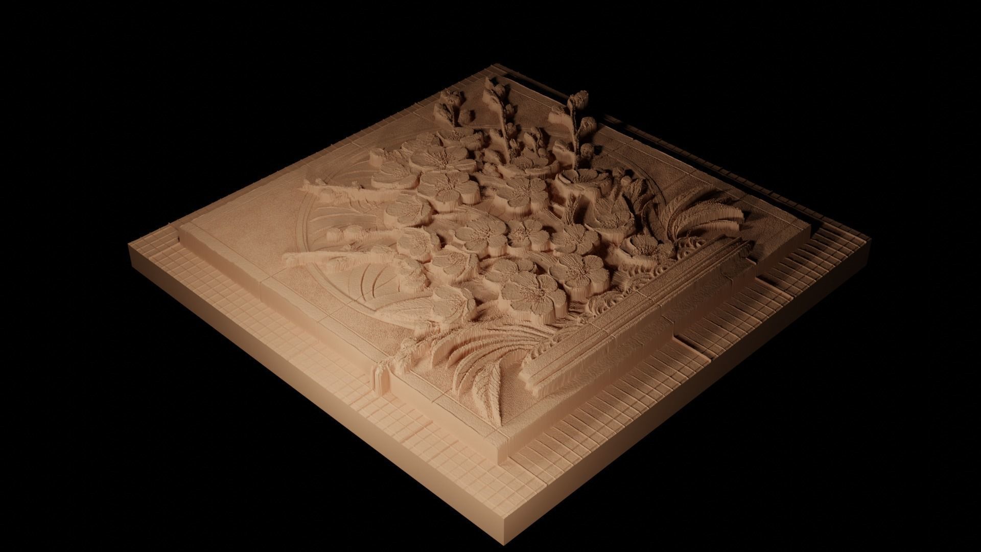 Cherry Blossom CNC 3d Print High Relief Sand Casting 3D print model_2