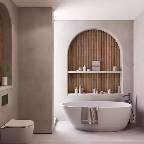 Modern Scandinavian Boho Bathroom Premium 3D Interior Scene