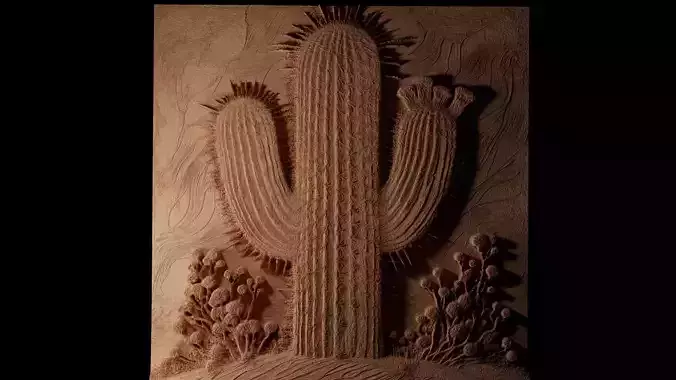 Cactus In the Desert CNC 3d Print High Relief Sand Casting 3D print model