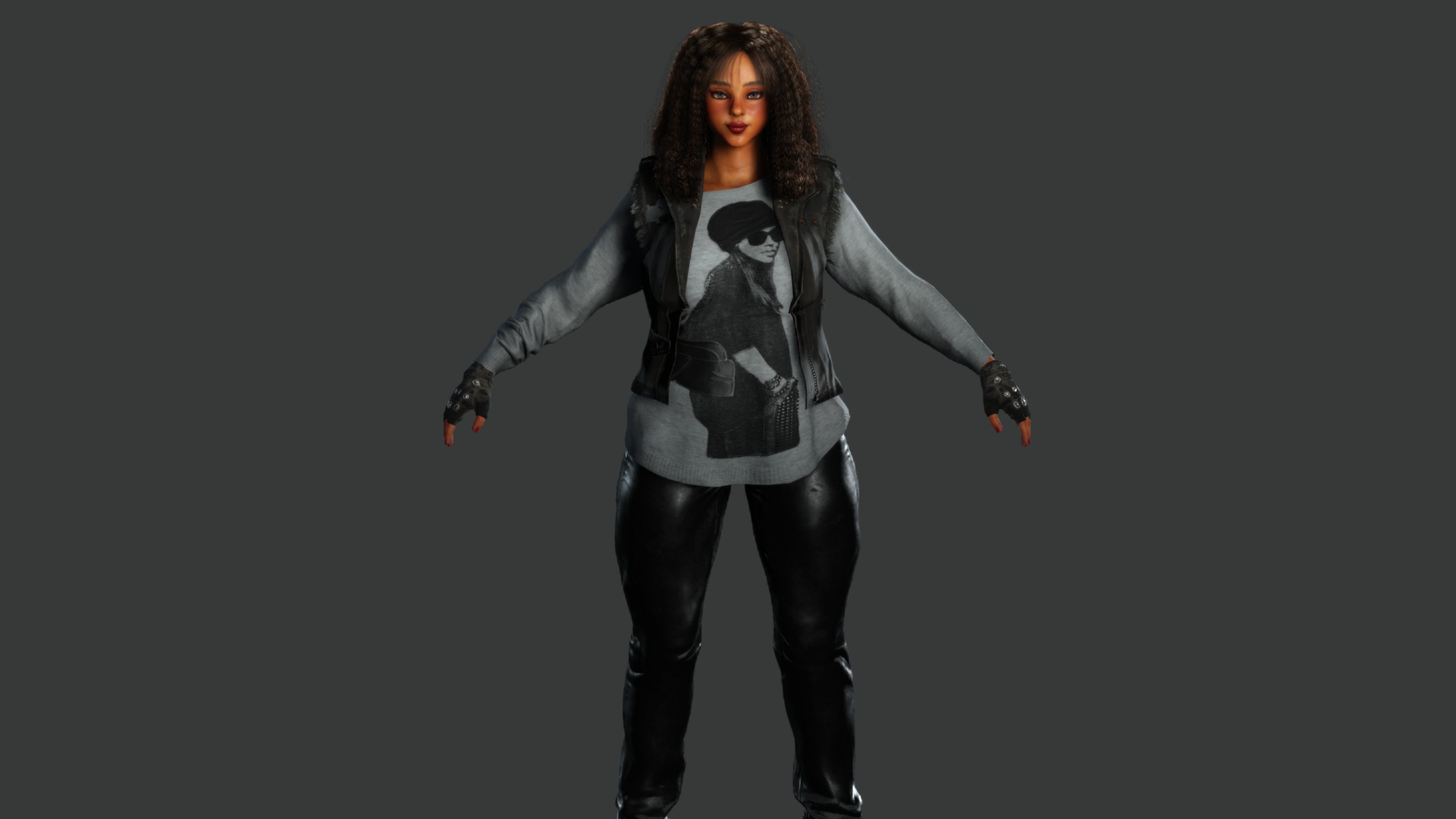 AAA 3D REALISTIC CHARACTER - AFRICAN GIRL STREET STYLE GTA Low-poly 3D model_2