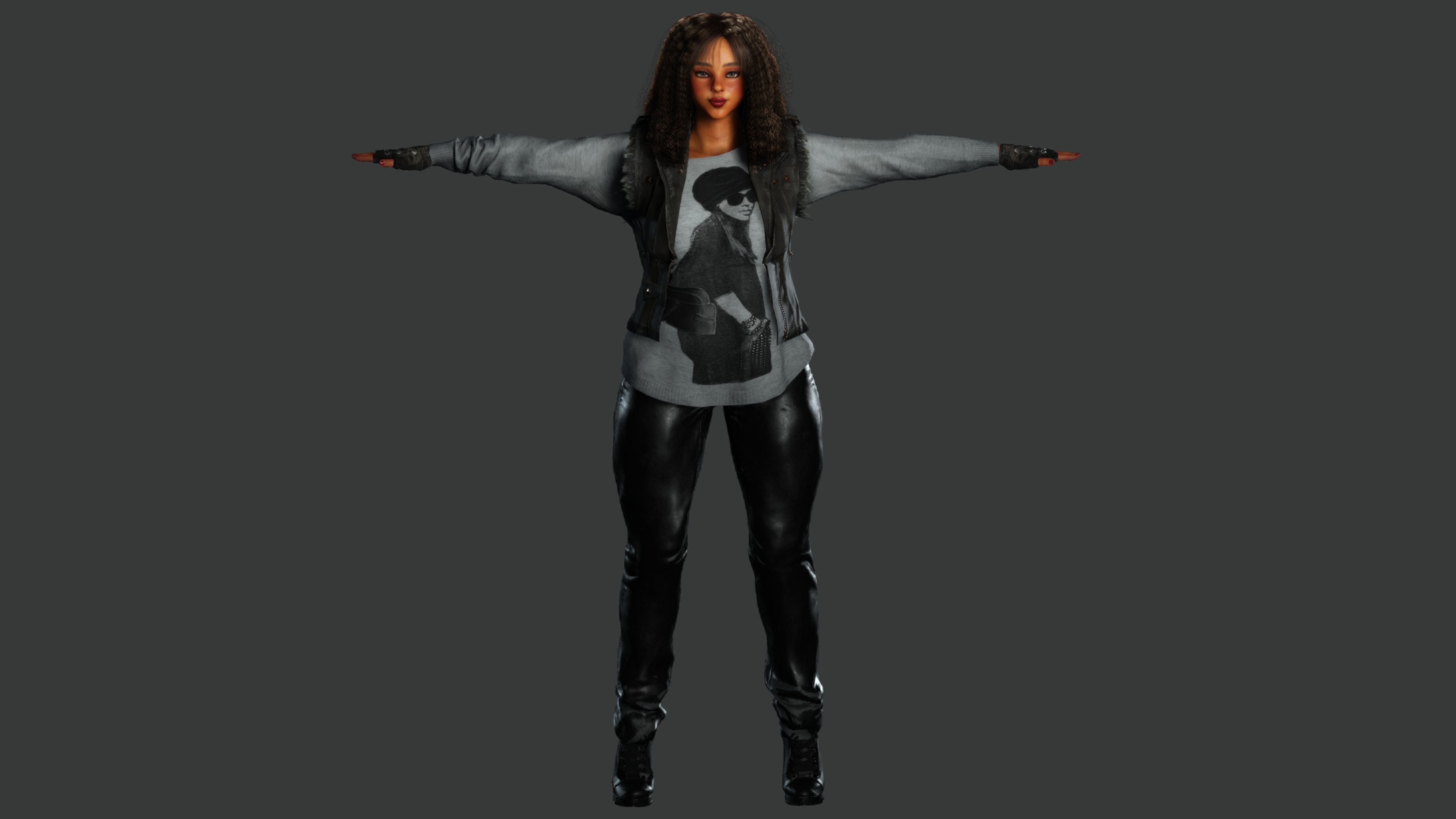 AAA 3D REALISTIC CHARACTER - AFRICAN GIRL STREET STYLE GTA Low-poly 3D model_14
