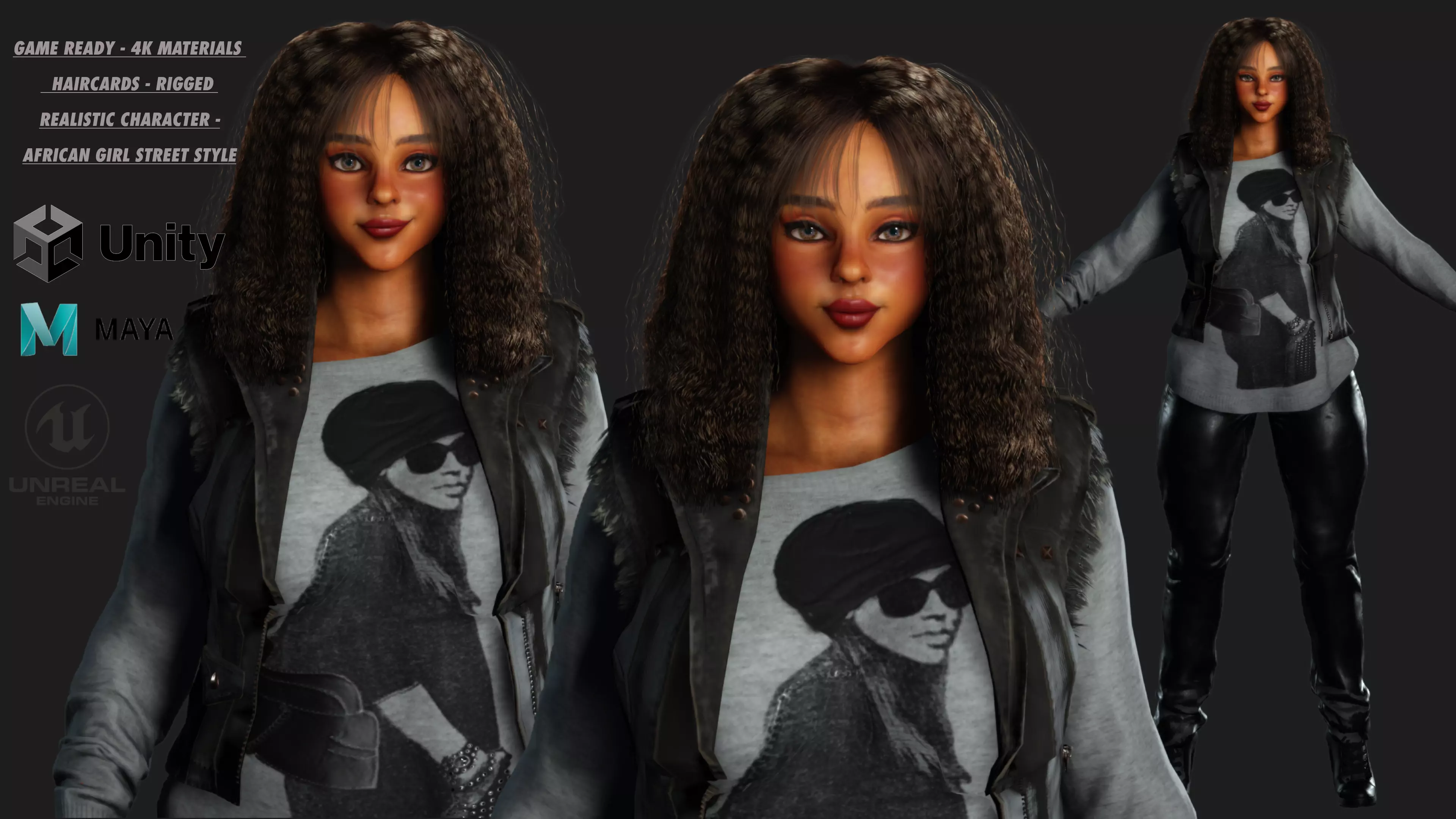 AAA 3D REALISTIC CHARACTER - AFRICAN GIRL STREET STYLE GTA Low-poly 3D model_0