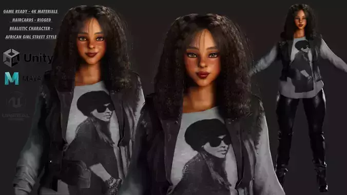 AAA 3D REALISTIC CHARACTER - AFRICAN GIRL STREET STYLE GTA Low-poly 3D model