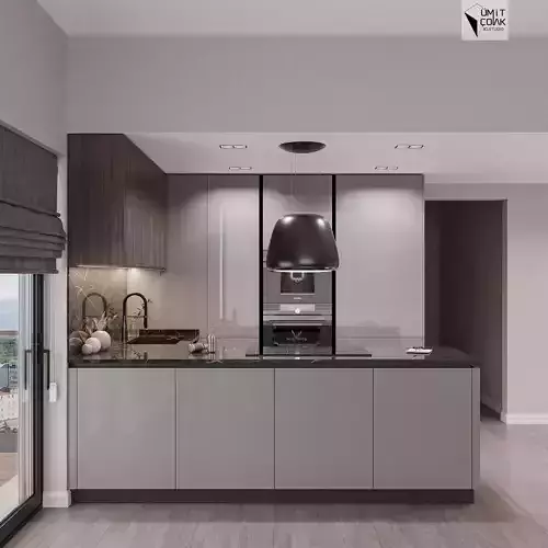 Modern kitchen with glossy lacquered doors