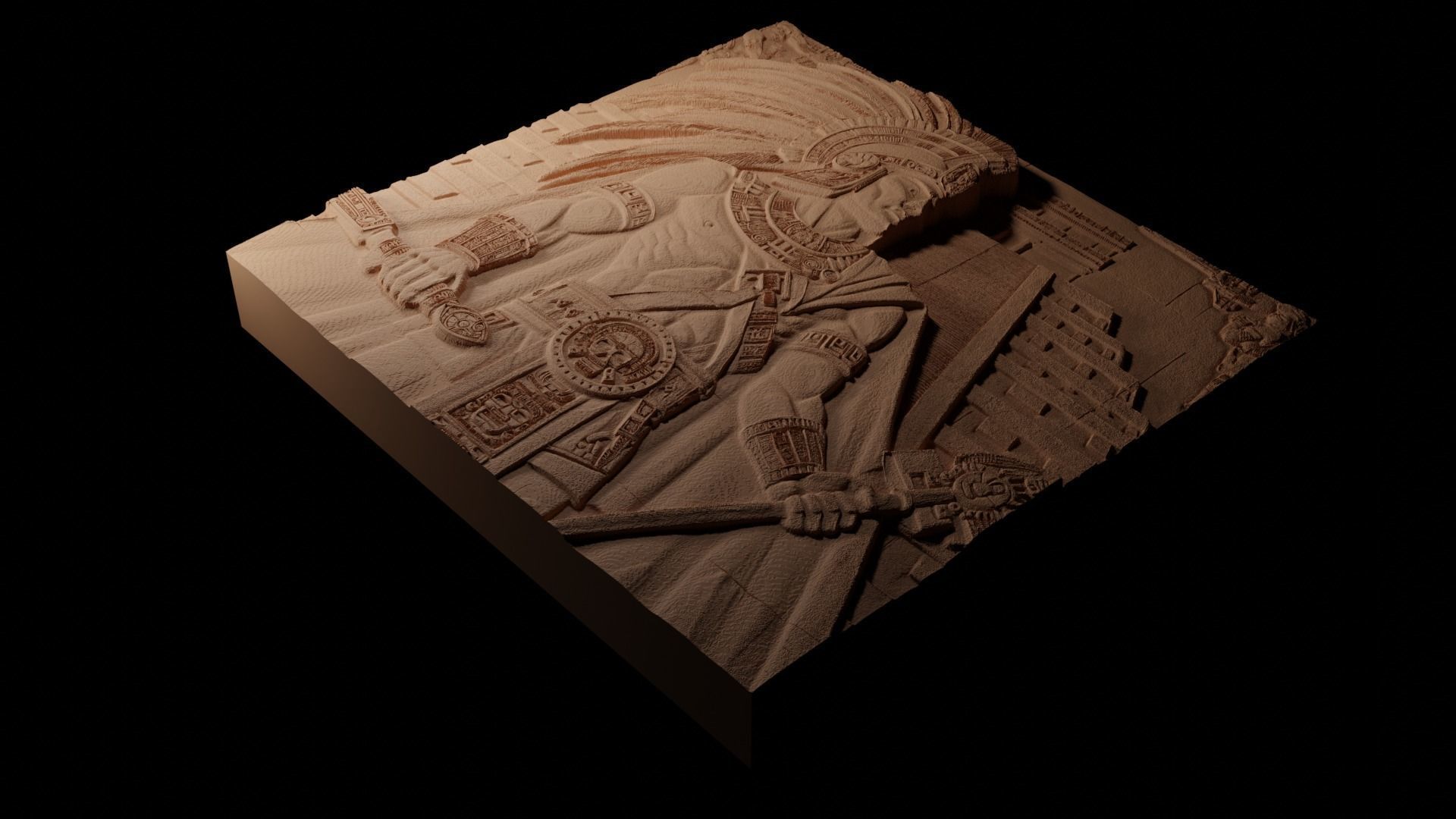 Aztec Warrior CNC 3d Print High Relief Sand Casting 3D print model_1