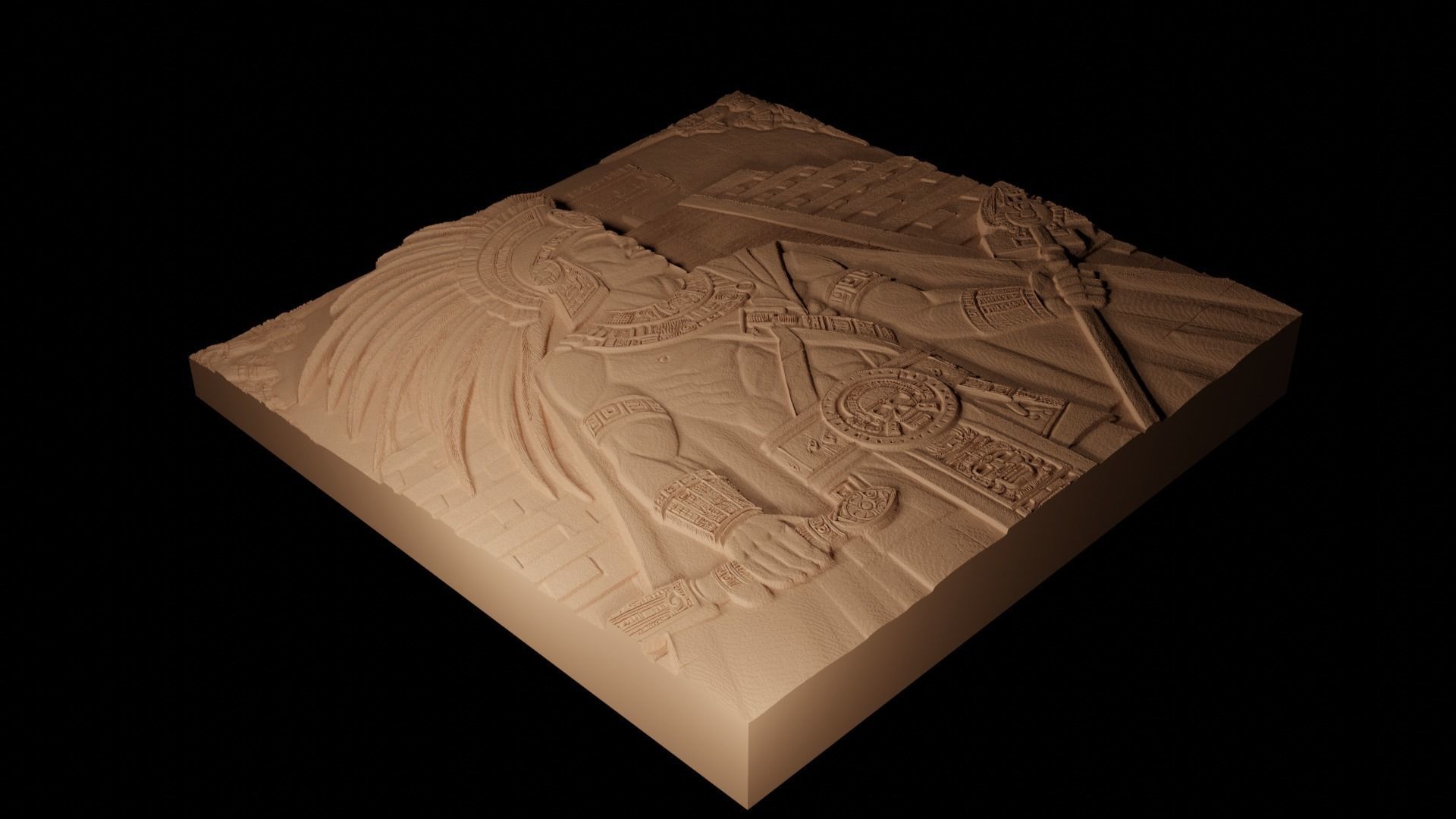 Aztec Warrior CNC 3d Print High Relief Sand Casting 3D print model_2