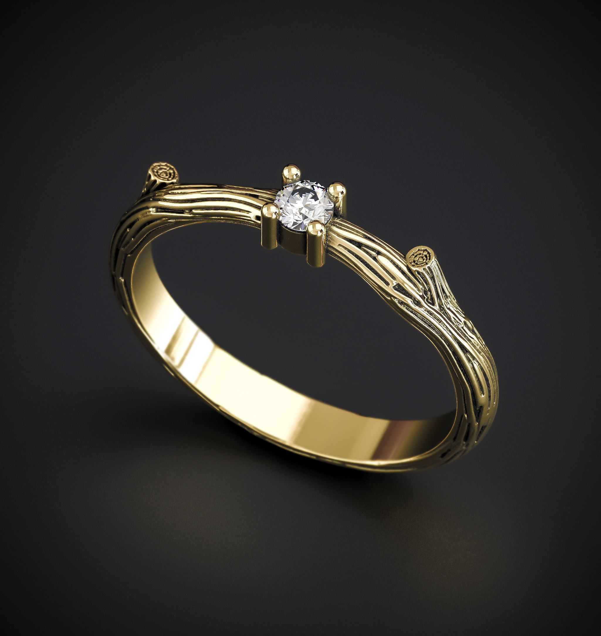 A RING IN THE FORM OF A BRANCH WITH A STONE Printable Model 3D print model_1