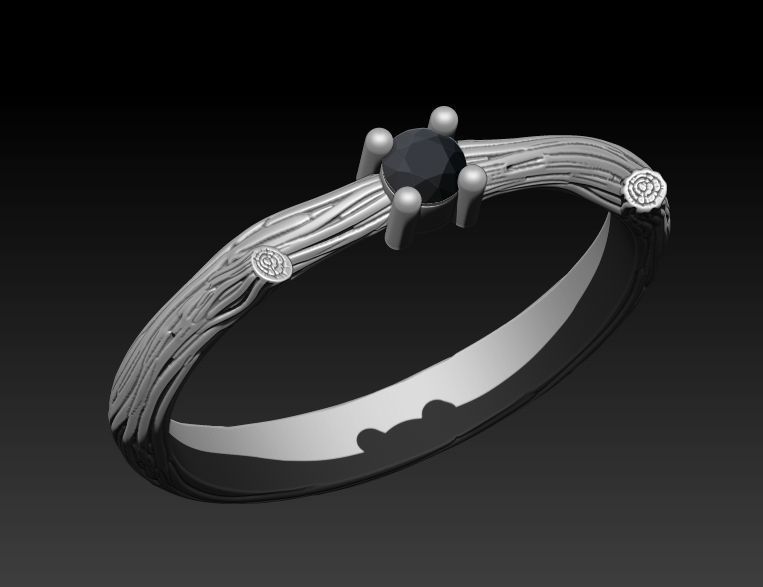 A RING IN THE FORM OF A BRANCH WITH A STONE Printable Model 3D print model_5