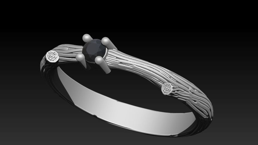 A RING IN THE FORM OF A BRANCH WITH A STONE Printable Model 3D print model_6