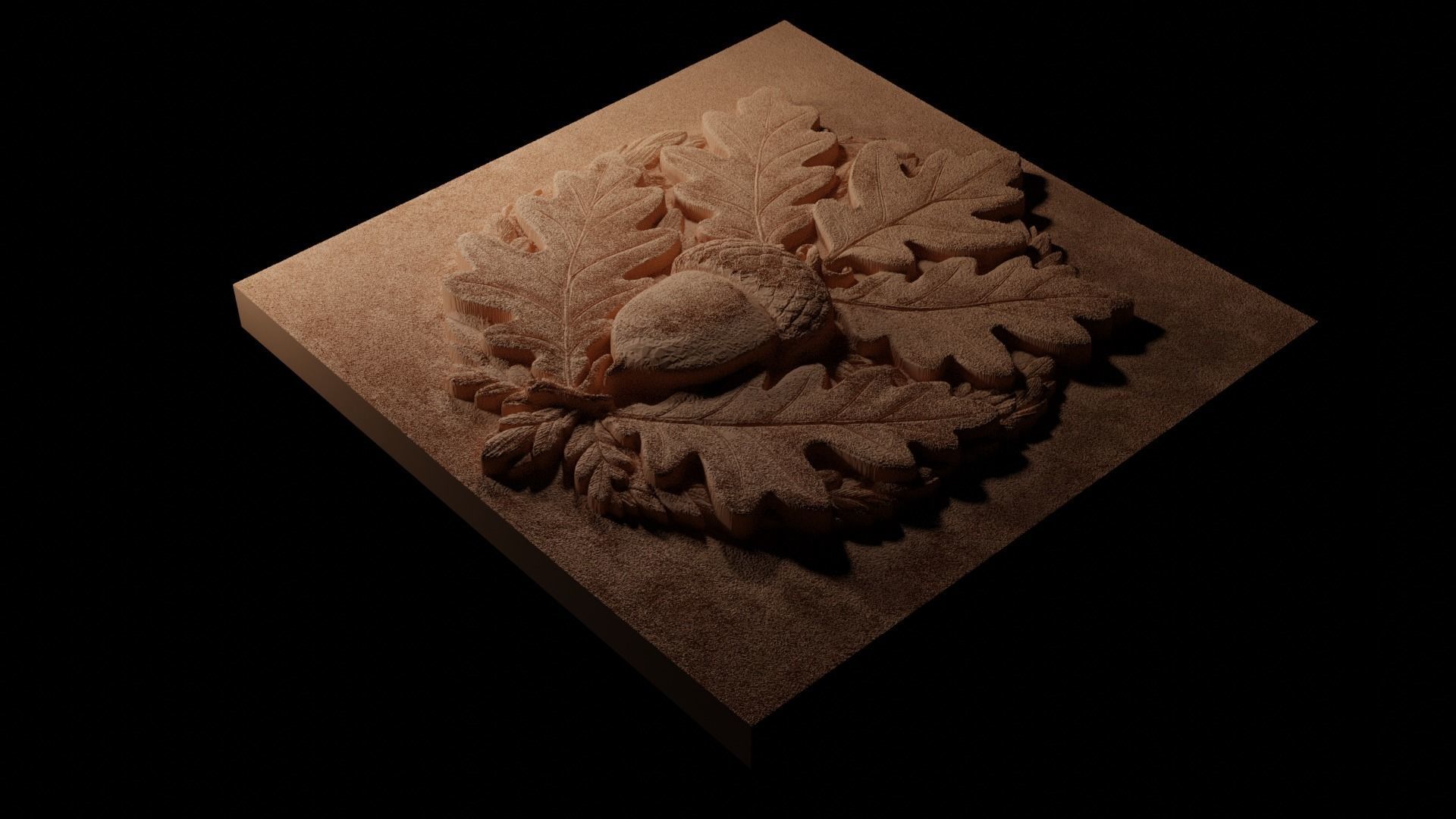 Acorns On Leaves CNC 3d Print High Relief SandCasting 3D print model_1