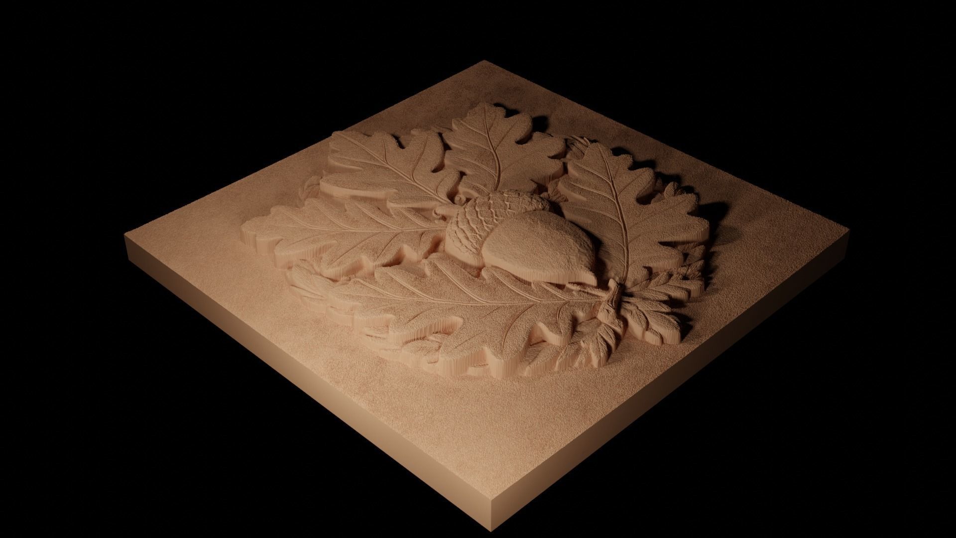 Acorns On Leaves CNC 3d Print High Relief SandCasting 3D print model_2