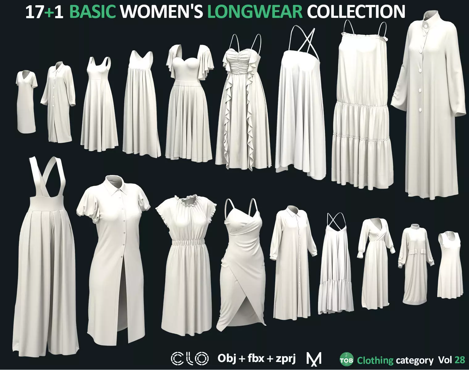 18 Basic Longwear - Marvelous Designer - CLO3D - ZPRJ - OBJ FBX 3D model