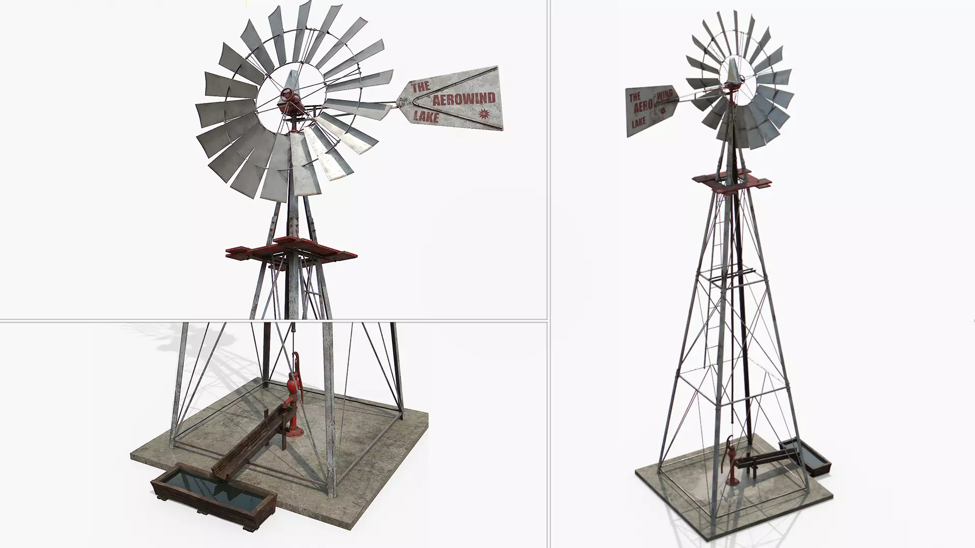 Old Windmill With Water Pump Low-poly 3D model