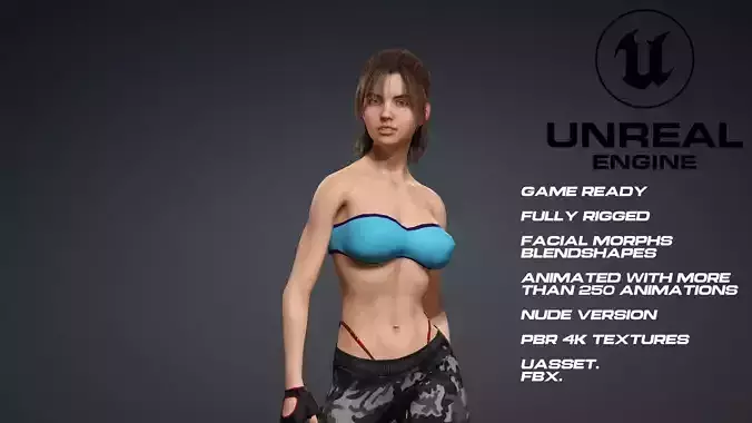 Sexy girl - game ready - UE5 - face morphs-animated-nude version