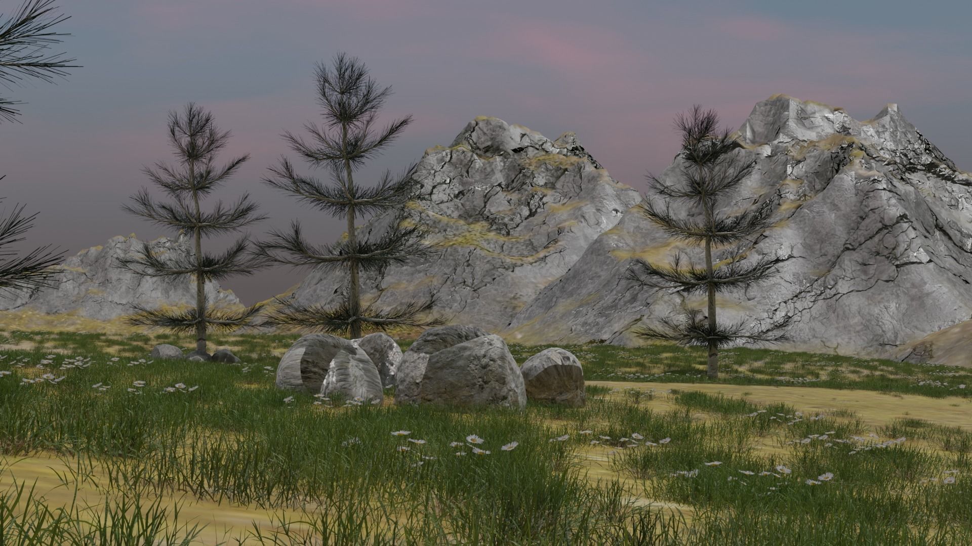 Summer Mountain view Textures Low-poly 3D model Low-poly 3D model_1