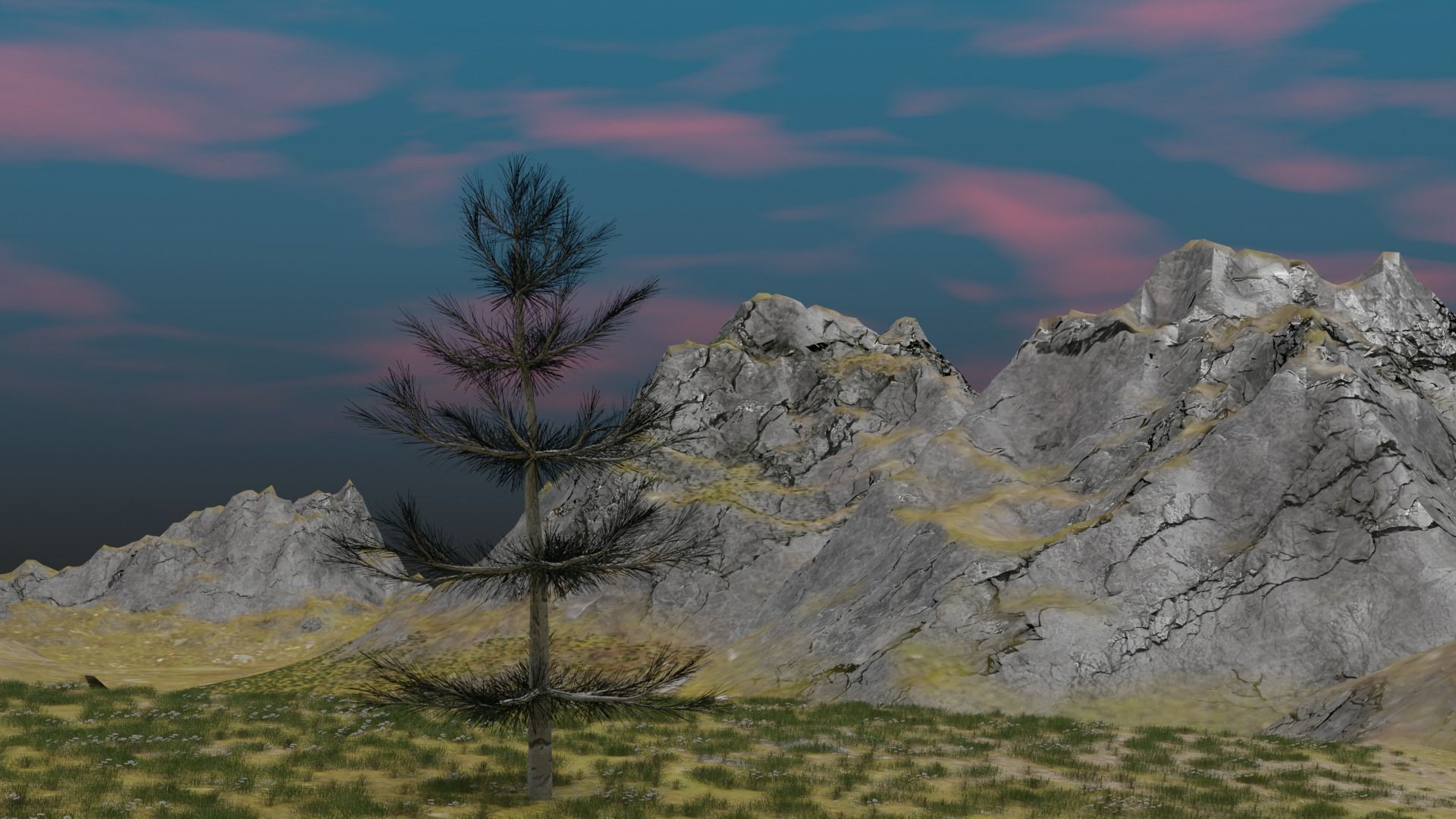 Summer Mountain view Textures Low-poly 3D model Low-poly 3D model_2