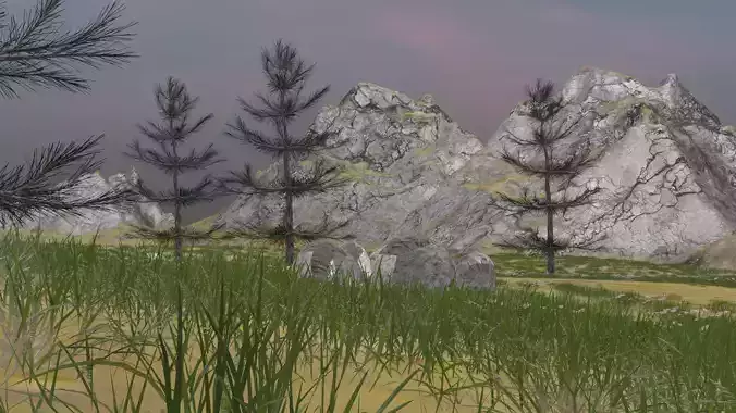 Summer Mountain view Textures Low-poly 3D model