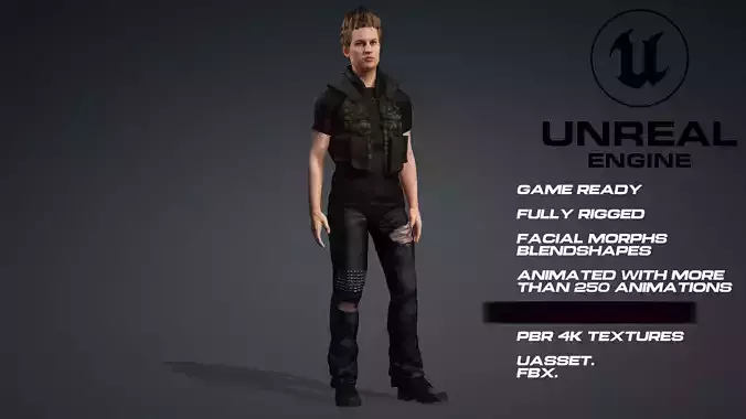 survivor male soldier - game ready - UE5 - face morphs- animated