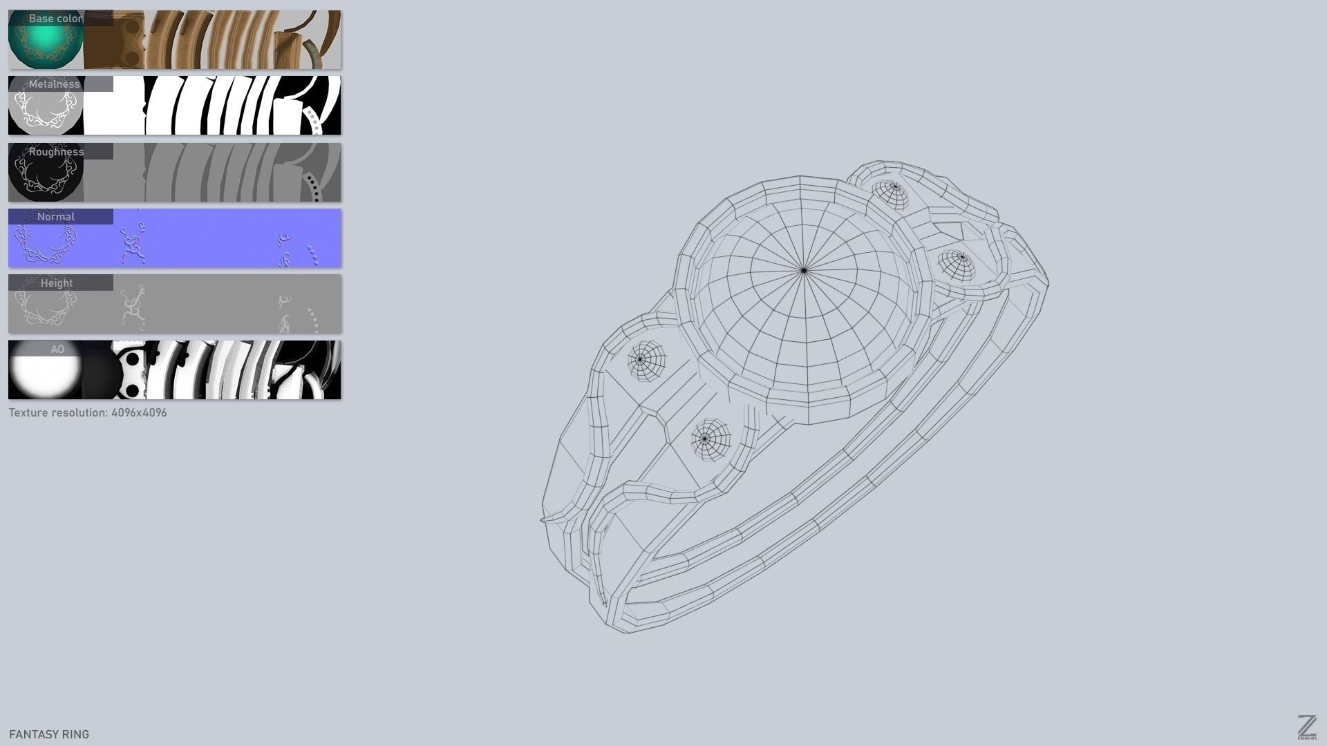 Fantasy ring Low-poly 3D model_3