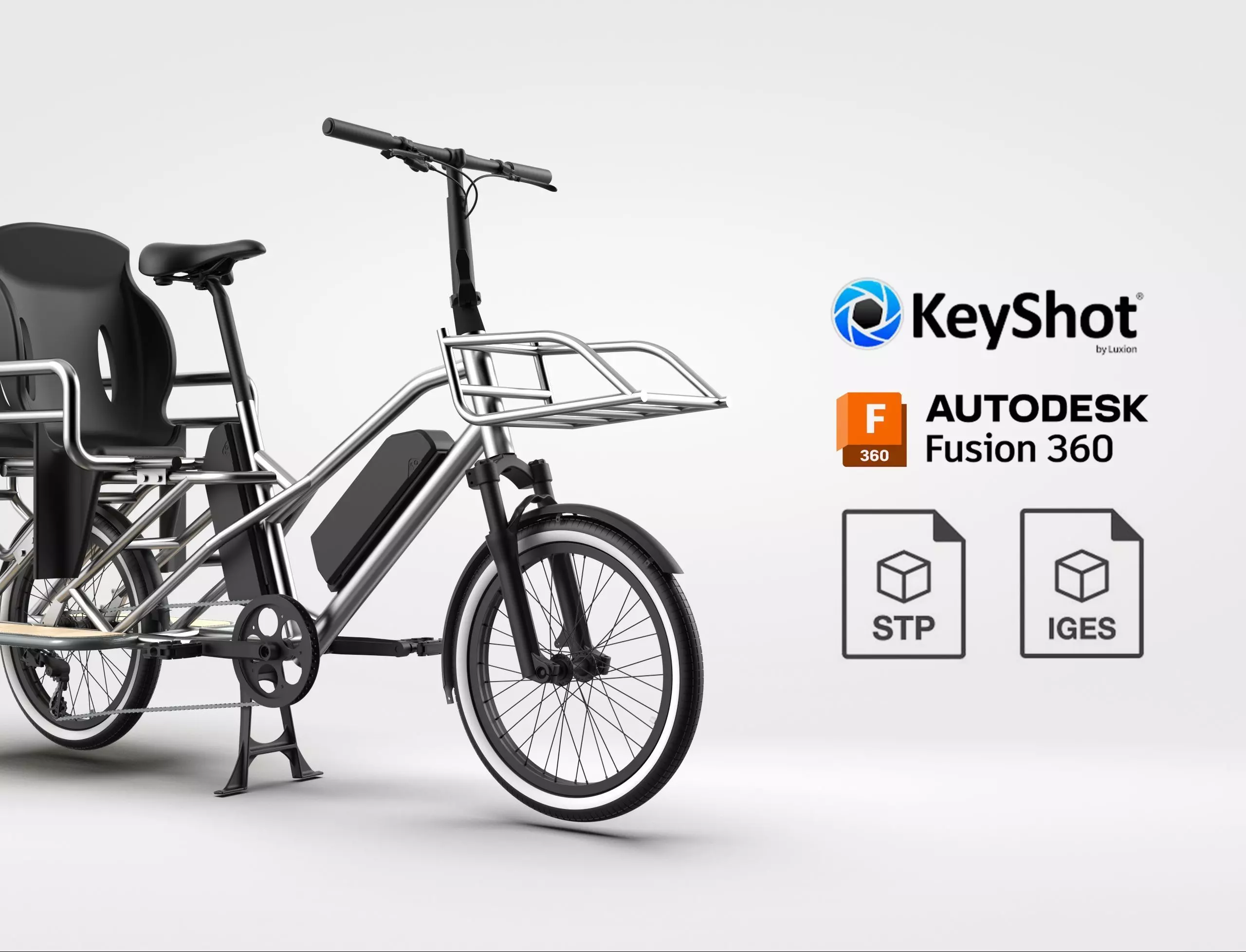 ELECTRIC CARGO BIKE WITH KIDS SEAT ACTUAL DIMENSION 3D model