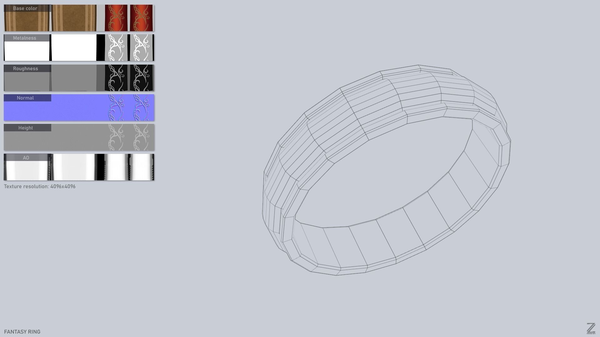 Fantasy ring Low-poly 3D model_3