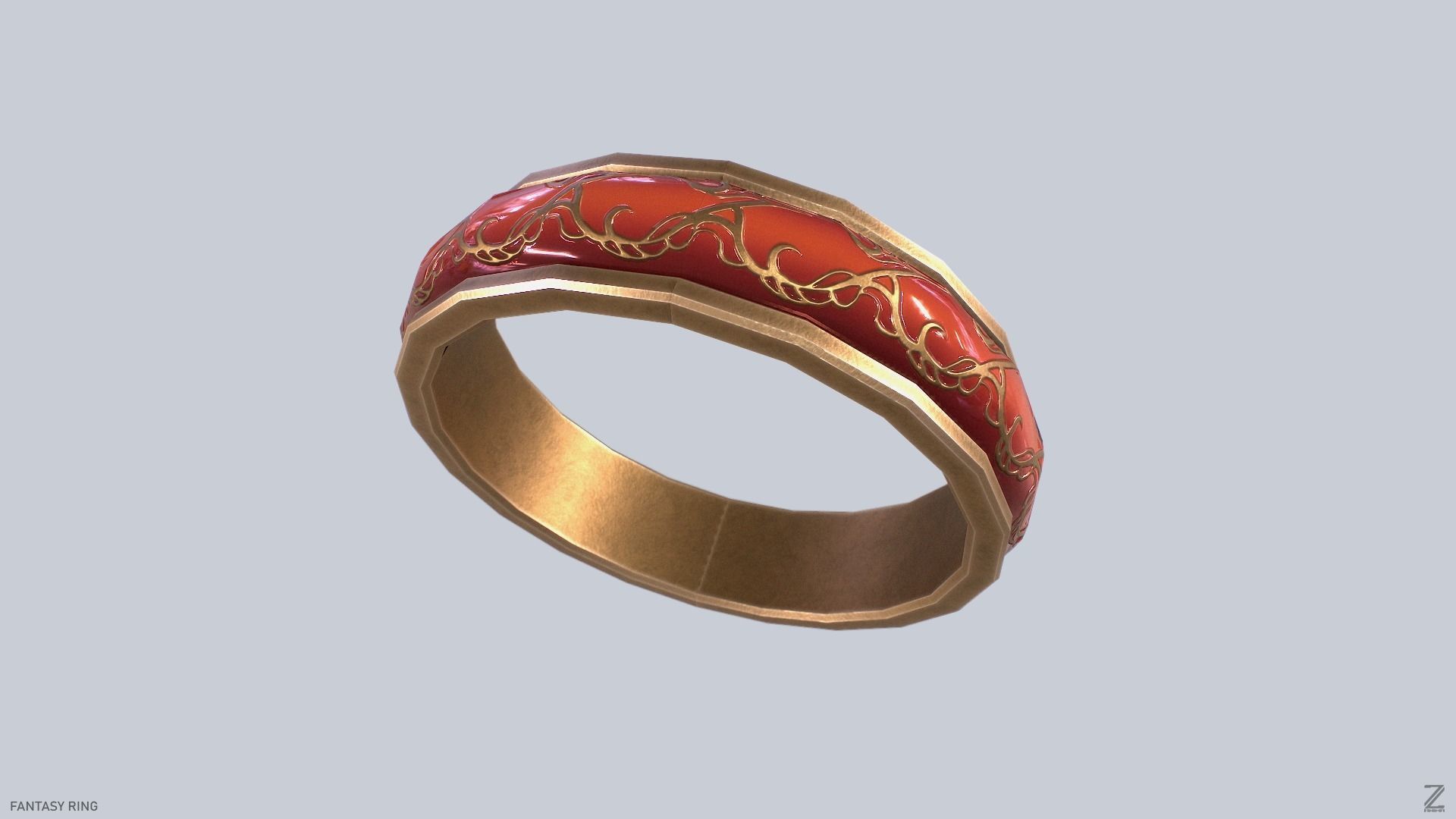 Fantasy ring Low-poly 3D model_2
