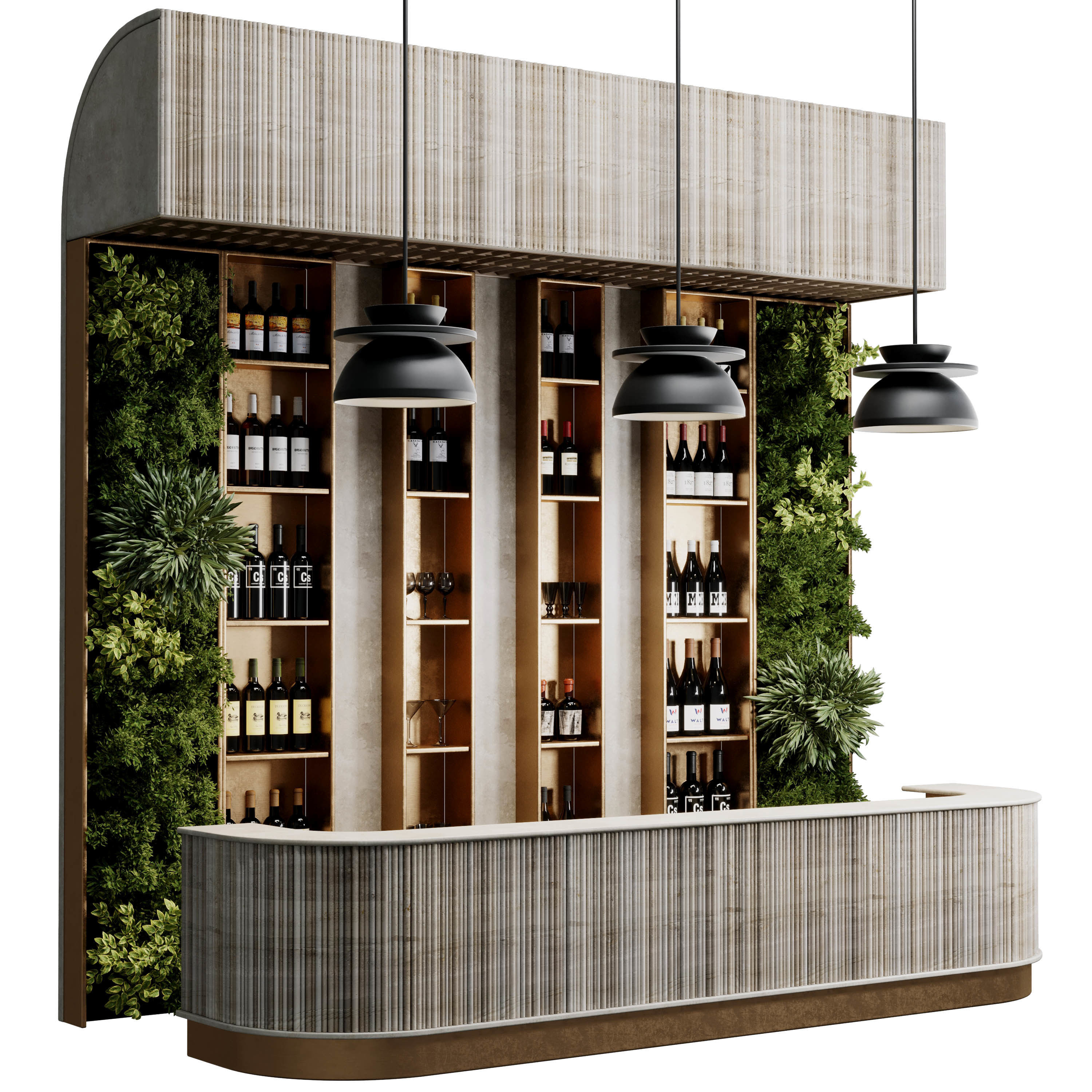 Reception Desk for Restaurant and Caffe with cabinet wine 09 3D model_1
